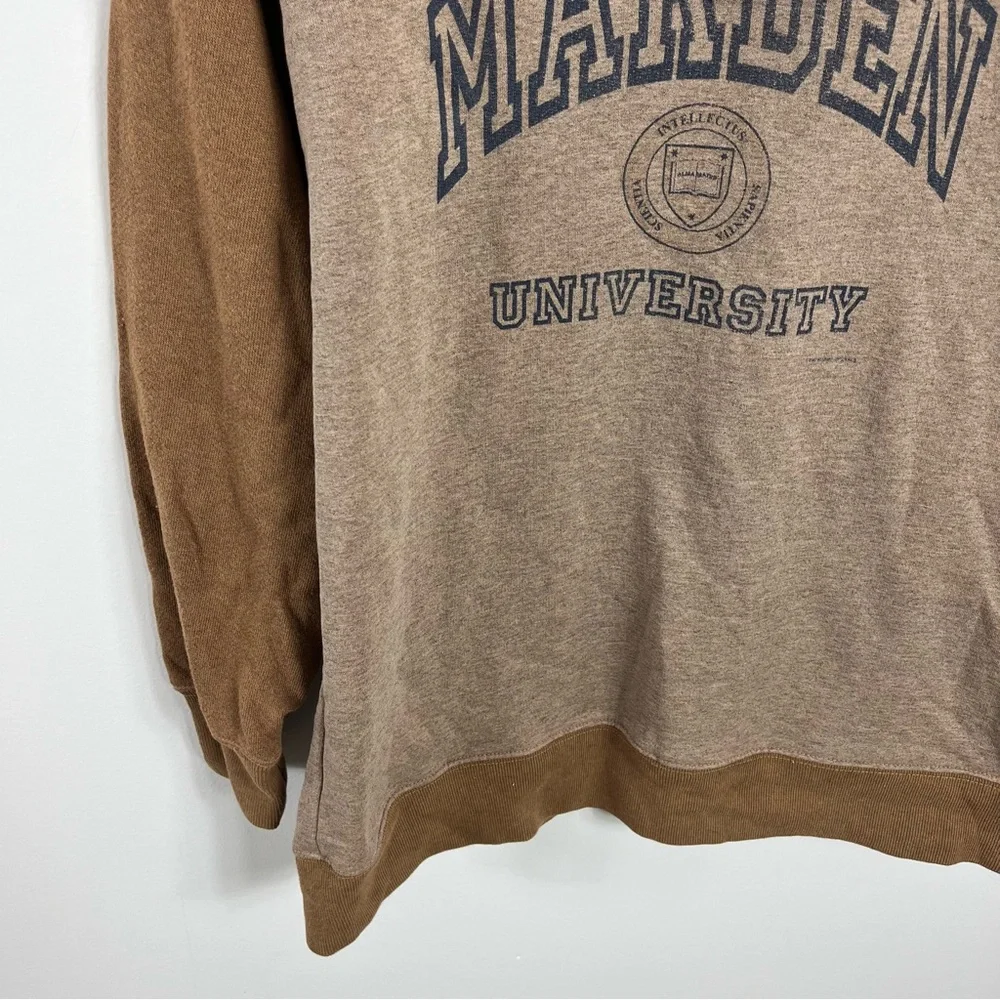 Re/Done Marden University 80s Upcycled Oversized Half Zip Sweatshirt Caramel NWT - Picture 3 of 7